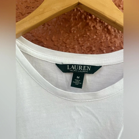 Lauren Ralph Lauren Beach Cotton Blend Shirt White Sequined Logo Size Medium - Picture 6 of 7
